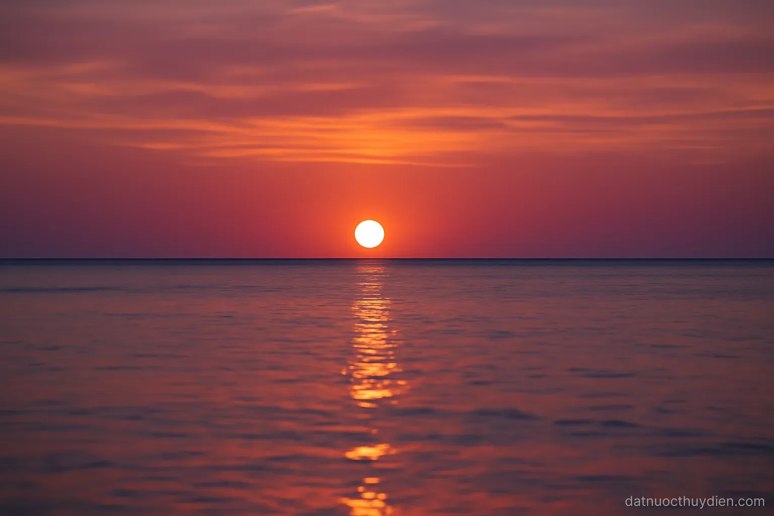 A low sun just above a flat horizon over water at night with pink sky, no readable text